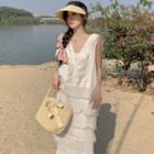 Sleeveless Layered Midi A-line Dress / Knit Top
