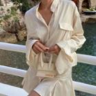Long-sleeve Stand-collar Mini A-line Shirtdress