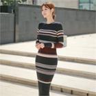 Color-block Rib-knit Midi Dress