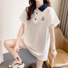 Short-sleeve Collar Bear Embroidered Mini T-shirt Dress