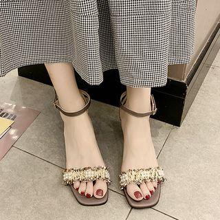Chunky Heel Ankle Strap Beaded Sandals
