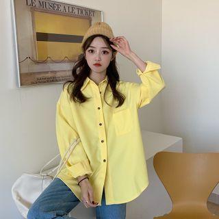 Plain Button-up Pocket Oversize Shirt