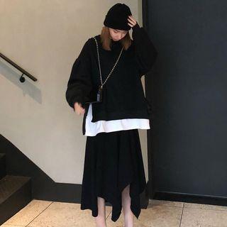Mock Two Piece Pullover / Knit Midi Skirt