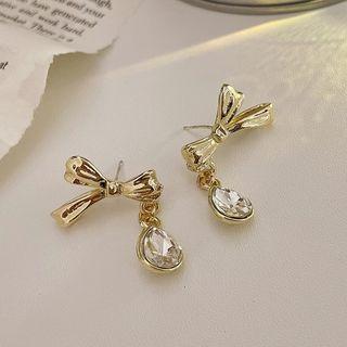 Bow Drop Sterling Silver Ear Stud 1 Pair - Silver Needle - Gold - One Size