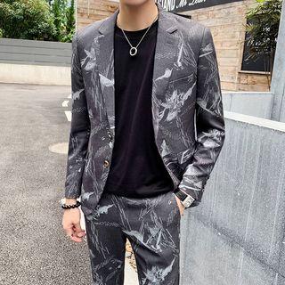 Set: Printed Single-breasted Blazer + Dress Pants