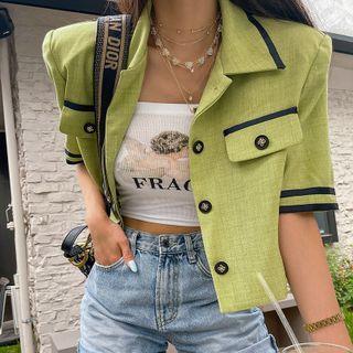 Elbow-sleeve Piped Crop Jacket