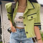 Elbow-sleeve Piped Crop Jacket
