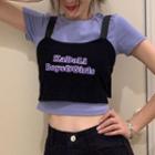 Short-sleeve T-shirt / Letter Embroidered Camisole Top / Denim Pencil Skirt