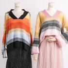 Loose-fit Colorblock-stripe Knit Sweater