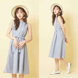 Striped Sleeveless A-line Dress Light Blue - One Size