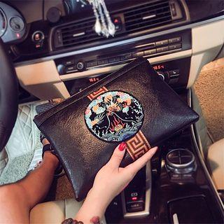 Couple Matching Embroidered Panel Clutch Black - One Size