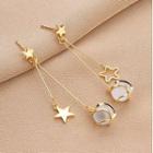 Star Drop Earring Qr133 - 1 Pair - Gold & White - One Size