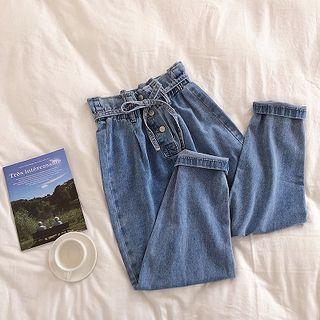 Paperbag-waist Button-front Jeans