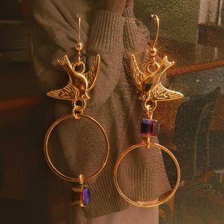 Bird Hoop Drop Earring