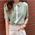 Contrast Color Polo Shirt Green - One Size