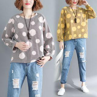 Long-sleeve Dotted Striped Top