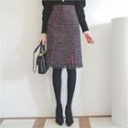 Slit-front Tweed Skirt