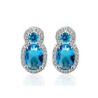 Elegant And Bright Geometric Stud Earrings With Blue Cubic Zircon Silver - One Size