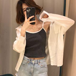 Striped Camisole Top / Plain Light Jacket