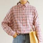 Pocketed Plaid Shirt Plaid - Pink - One Size