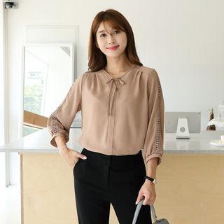 Tie-neck Crochet-trim Blouse