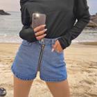 High-waist Zip-detail Denim Shorts