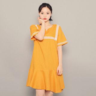 Lace-detail Ruffle-hem Dress