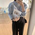 Long-sleeve Pleated Panel Blouse Blue - One Size