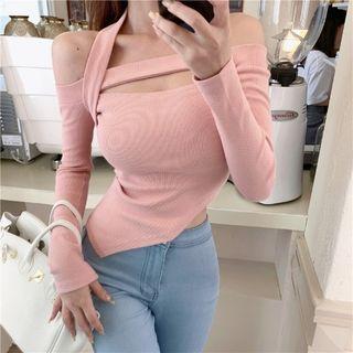 Long-sleeve Cold Shoulder Strappy Top / Bodycon Dress