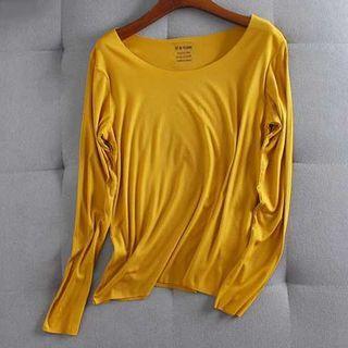 Plain Long-sleeve T-shirt Caramel - One Size