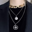 Stainless Steel Compass & Disc Pendant Layered Necklace As Shown In Figure - One Size