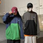 Couple Matching Color Block Half-zip Pullover