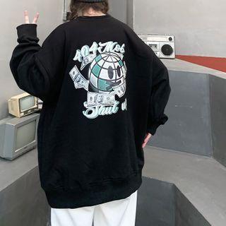 Lettering Dollar Bill Print Sweatshirt