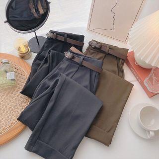 Plain High-waist Roll-up Harem Pants
