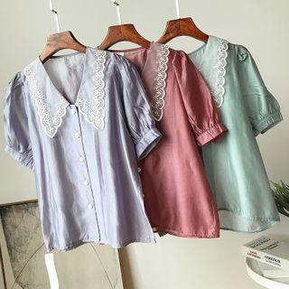 Puff-sleeve Lace Collar Shirt