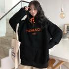 Long-sleeve Embroidered Hooded Loose-fit Top