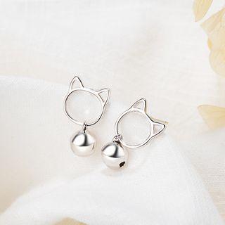 Cat & Bead Dangle Earring 1 Pair - As Shown In Figure - One Size