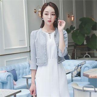 3/4-sleeve Faux-pearl Trim Jacket