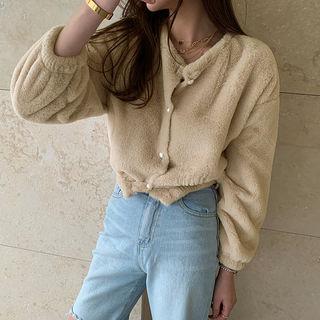 Faux-pearl Button Eco Fur Cardigan