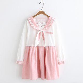 Long-sleeve Sailor Collar Mini Dress As Shown In Figure - One Size