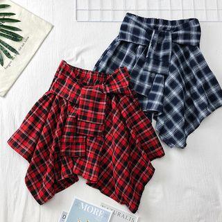 Tie-waistline Plaid A-line Skirt