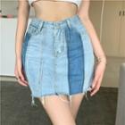 Frayed Two-tone Denim Skirt