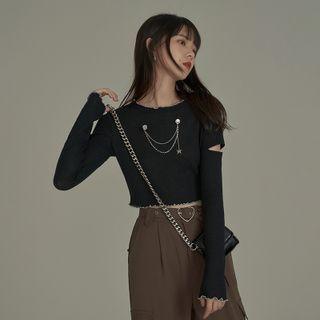 Long-sleeve Cutout Chained T-shirt
