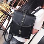 Faux Leather Zipper Detail Flap Backpack