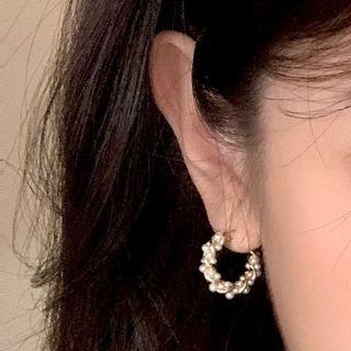 Faux Leather Hook Earring 1 Pair - Gold & White - One Size