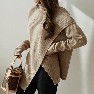 Mock-neck Slit Wool Blend Knit Top