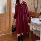 Collared Long-sleeve Mid A-line Dress