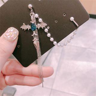 Cross Fringe Single Ear Bone Clip Drop Earring  - Cross Tassel