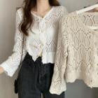 Elbow-sleeve Cut-out Knit Cardigan