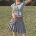 Flower Trim Lapel Single-breasted Polo Shirt